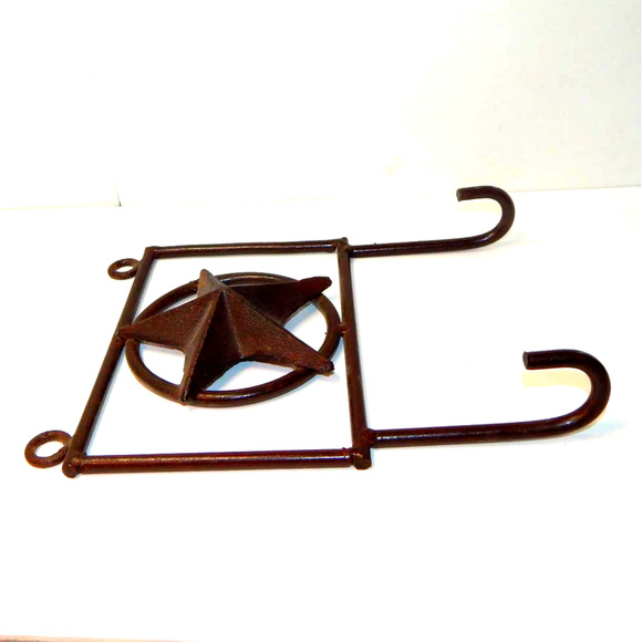 Rustic Wrought Iron Texas Star Wall Mount Hooks - Picture 2 of 7